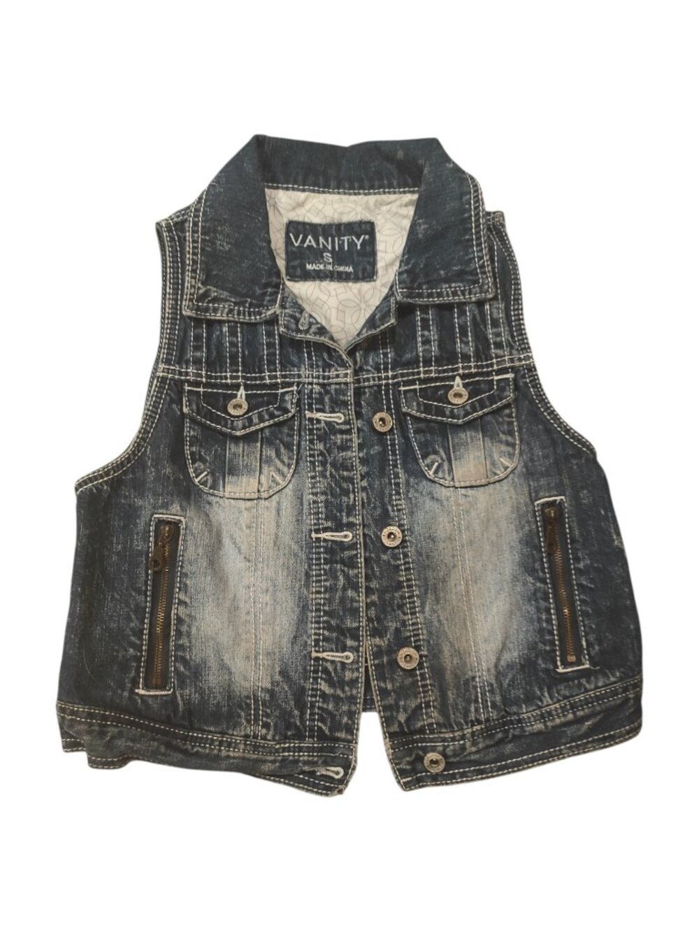 Vintage Vanity Denim Jean Vest Biker Country Retro Cropped Y2k Size Small